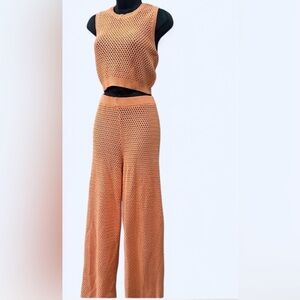 House of Harlow 1960 Orange Crochet Pant Set in Small